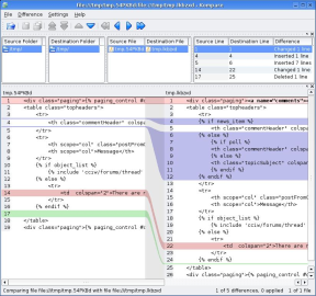 Screenshot of Kompare showing the difference between 2 items on the clipboard