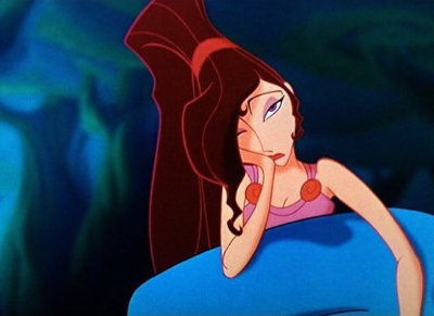 GIF of Megara from Disney’s Hercules, looking very bored