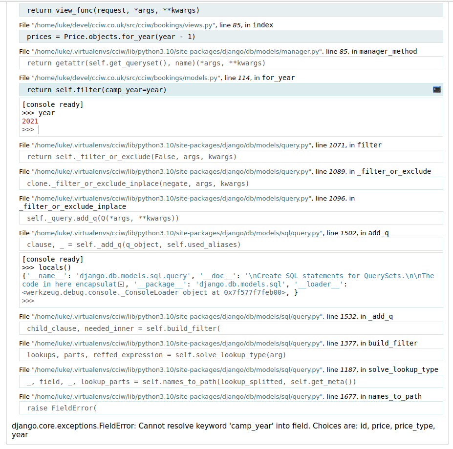 Screenshot of Werkzeug debugger in action